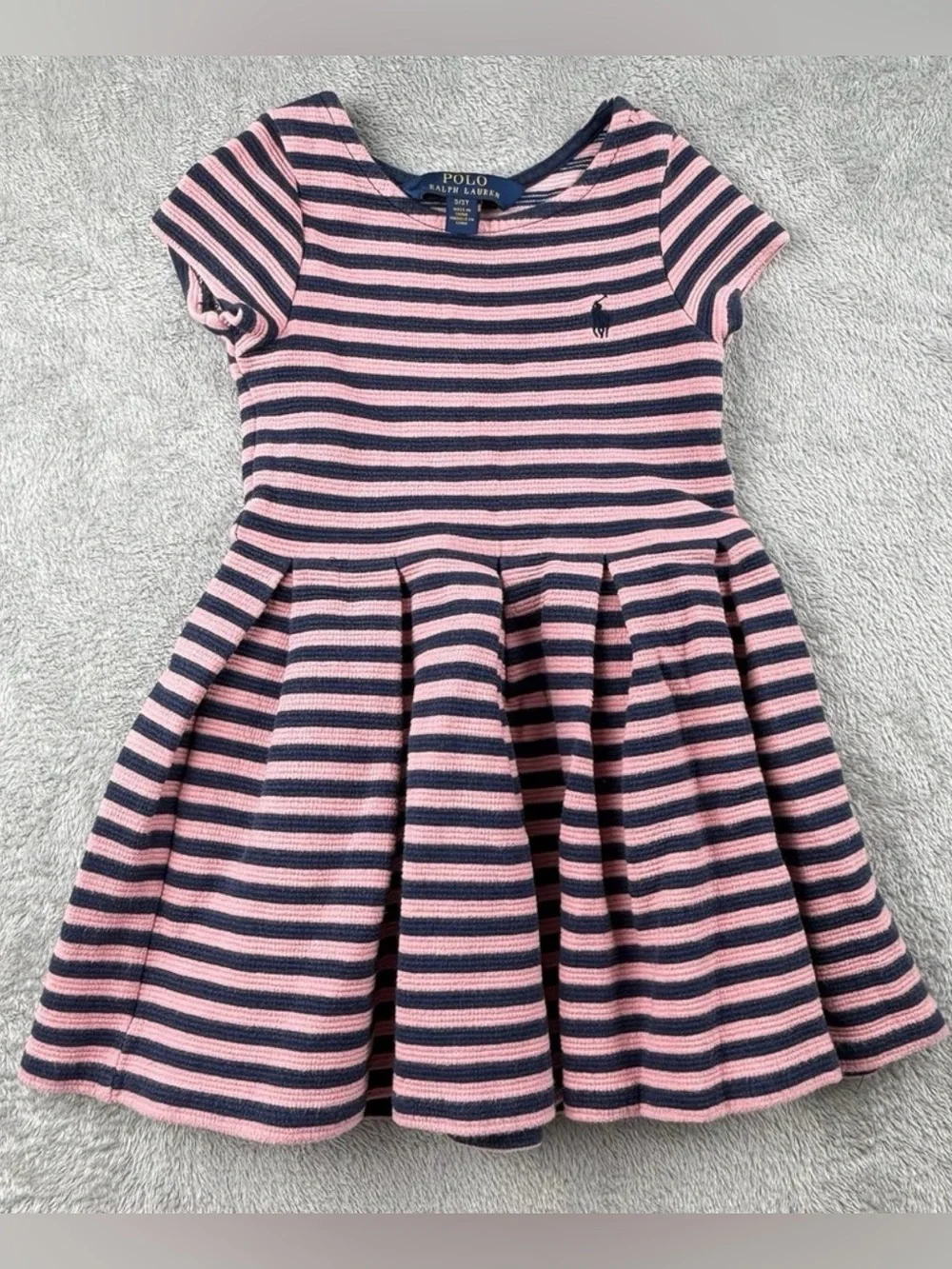 Polo by Ralph Lauren Pink and Navy Striped Knit Girl's Dress